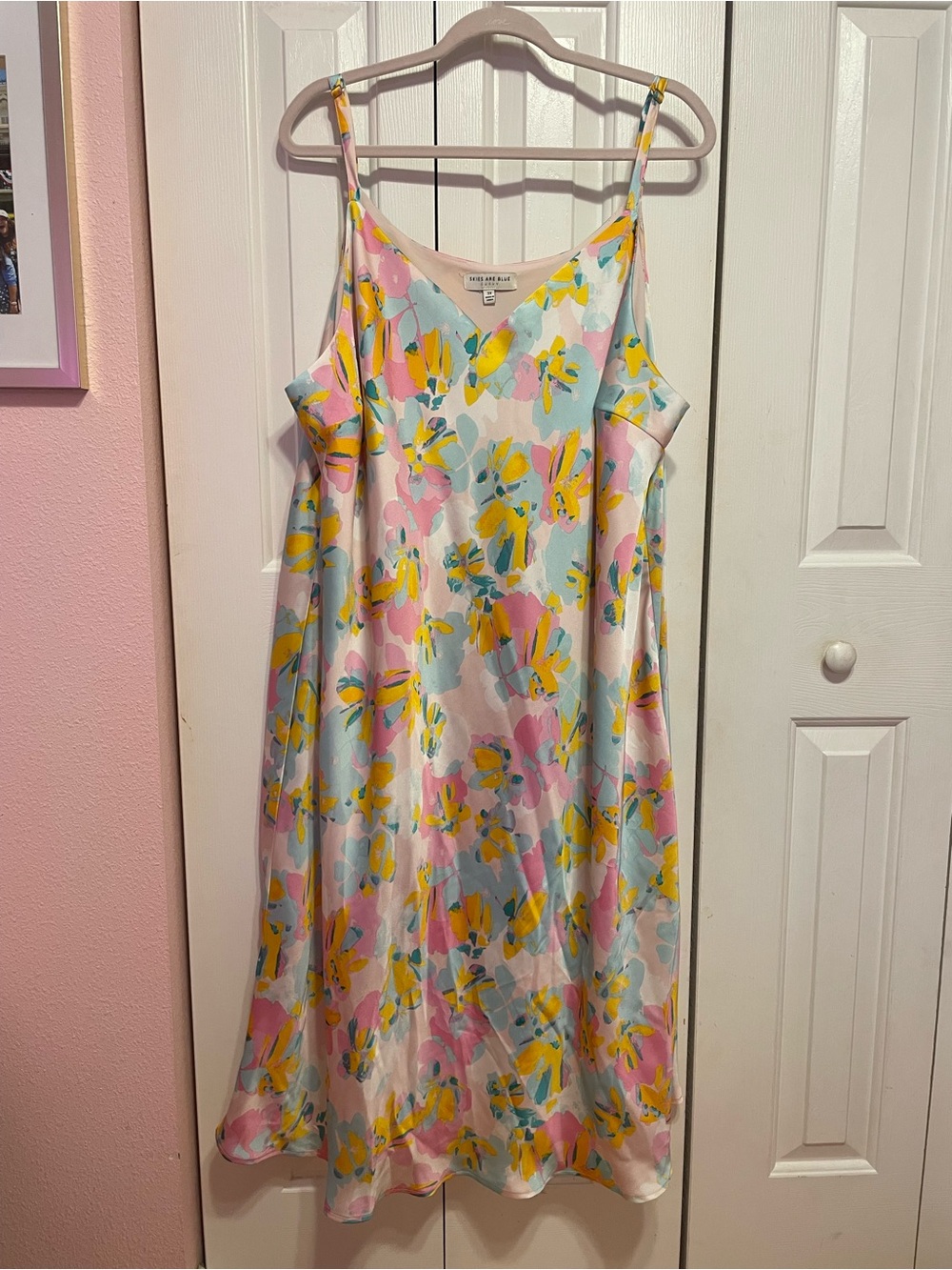 Skies Are Blue Pastel Floral Slip Dress in Pink, Yellow & Blue